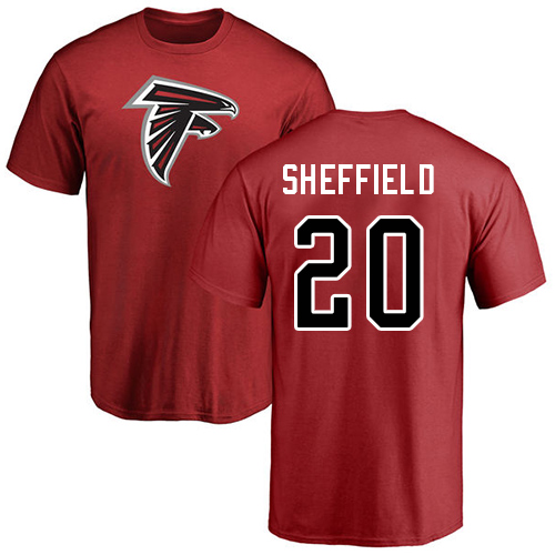 Atlanta Falcons Men Red Kendall Sheffield Name And Number Logo NFL Football 20 T Shirt